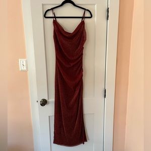 Lulu’s Gold and Burgundy Cowl Neck Bodycon Dress , medium